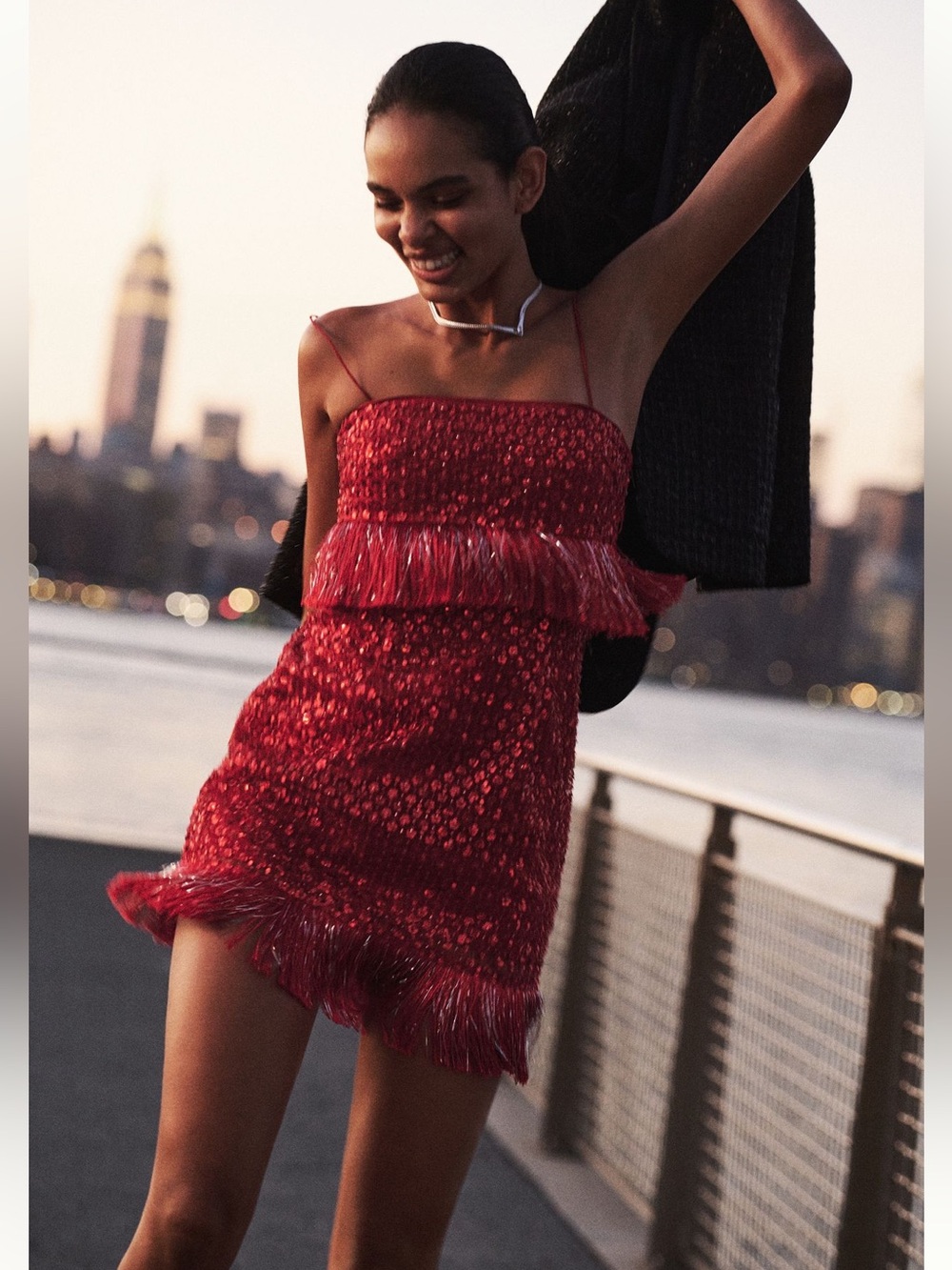 NWT Red Fringe Sequin Mini Dress